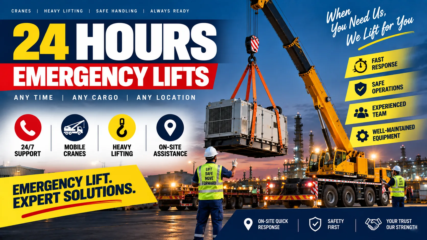 24 hours emergency lifts by Angalamman Cranes
